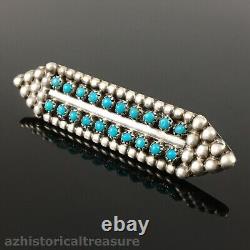 Native American Zuni Handmade Sterling Silver & Snake Eye Turquoise Pin Brooch
