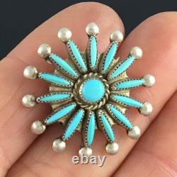 Native American Zuni Handmade Sterling Silver Turquoise Needlepoint Pin Pendant