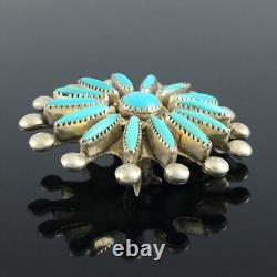 Native American Zuni Handmade Sterling Silver Turquoise Needlepoint Pin Pendant