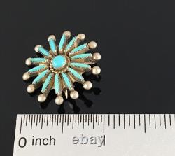 Native American Zuni Handmade Sterling Silver Turquoise Needlepoint Pin Pendant