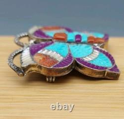 Native American Zuni Handmade Sterling with Inlay Butterfly Pin/Pendant Signed