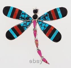 Native American Zuni Handmade Sterling with Inlay Dragonfly Pin/Pendant