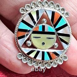 Native American Zuni Inlay Kachina Sterling Pendant-pin. Sun Triangle Face