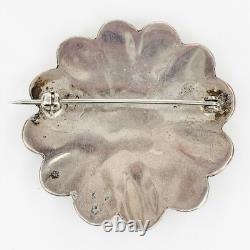 Native American Zuni Inlay Sterling Silver Turquoise Coral Sunface Brooch Pin