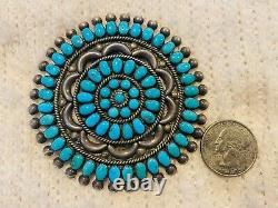 Native American Zuni Lee Mary Weebothee 3 Turquoise Sterling Silver Pin Brooch