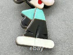 Native American Zuni MOP Onyx Turquoise Mickey Mouse Pin Pendant 1-5/8 7.1g