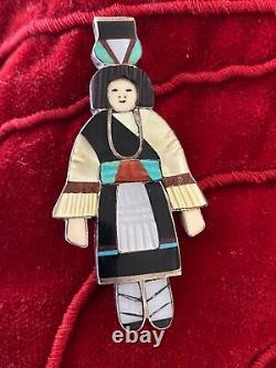 Native American Zuni Madeline Beyuka Signed OLLA MAIDEN Sterling Pin Pendant