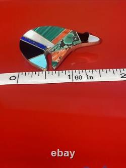 Native American Zuni Multi Color Inlaid Sterling Bear Pin