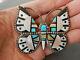 Native American Zuni Multi-stone Inlay Sterling Silver Butterfly Pendant Pin Oc