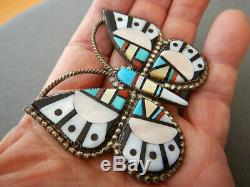 Native American Zuni Multi-Stone Inlay Sterling Silver Butterfly Pendant Pin OC