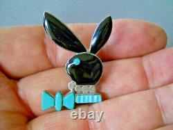 Native American Zuni Multi-Stone Inlay Sterling Silver Playboy Bunny Pin tie tac