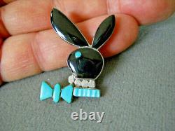 Native American Zuni Multi-Stone Inlay Sterling Silver Playboy Bunny Pin tie tac