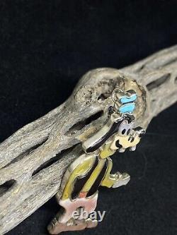 Native American Zuni Multi-color Goofy Sterling Pin& Pendantwith 18 Chain