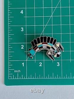 Native American Zuni Rainbow Man Sterling Silver Multi Gemstone Pin Pendant