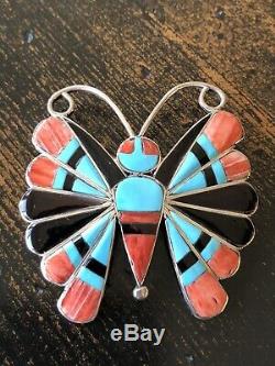 Native American Zuni Sara Edaakie Inlay Pendant Pin Turquoise Large Signed