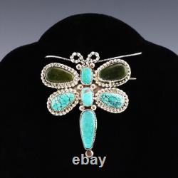 Native American Zuni Serpentine & Kingman Turquoise Dragonfly Pendant/pin