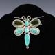 Native American Zuni Serpentine & Kingman Turquoise Dragonfly Pendant/pin