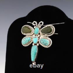 Native American Zuni Serpentine & Kingman Turquoise Dragonfly Pendant/pin