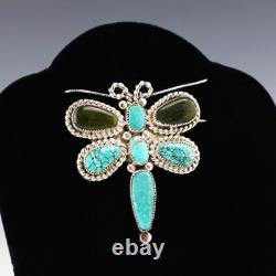 Native American Zuni Serpentine & Kingman Turquoise Dragonfly Pendant/pin