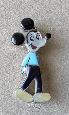 Native American Zuni Silver Disney Mickey Mouse Inlay Zuni-Toon Pendant & Brooch