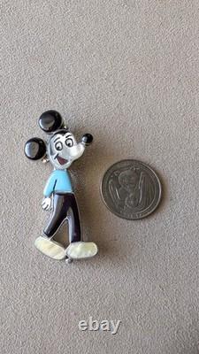 Native American Zuni Silver Disney Mickey Mouse Inlay Zuni-Toon Pendant & Brooch