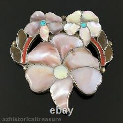 Native American Zuni Silver Inlay Flower Pendant Pin Anselm & Rosita Wallace