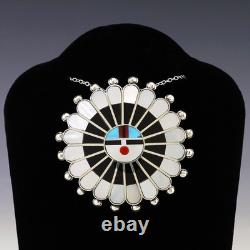 Native American Zuni Silver & Inlay Sun Face Pin/pendant By April Unkestine