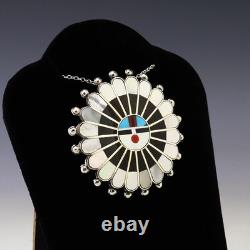 Native American Zuni Silver & Inlay Sun Face Pin/pendant By April Unkestine