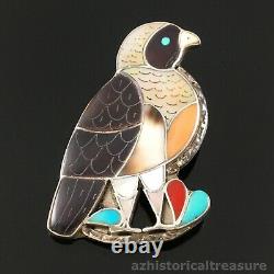 Native American Zuni Silver Mosaic Bird Pin Pendant Porfilio & Ann Sheyka