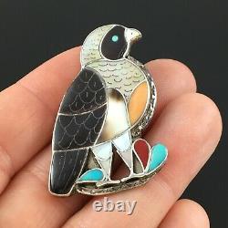 Native American Zuni Silver Mosaic Bird Pin Pendant Porfilio & Ann Sheyka