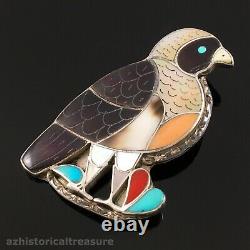 Native American Zuni Silver Mosaic Bird Pin Pendant Porfilio & Ann Sheyka