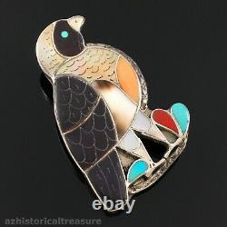 Native American Zuni Silver Mosaic Bird Pin Pendant Porfilio & Ann Sheyka