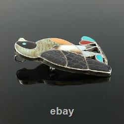 Native American Zuni Silver Mosaic Bird Pin Pendant Porfilio & Ann Sheyka