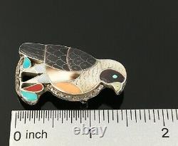 Native American Zuni Silver Mosaic Bird Pin Pendant Porfilio & Ann Sheyka