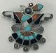 Native American Zuni Silver Mosaic Inlay Thunderbird Pin Brooch