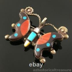 Native American Zuni Silver Multi-stone Inlay Butterfly Pendant Pin Brooch