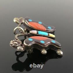 Native American Zuni Silver Multi-stone Inlay Butterfly Pendant Pin Brooch