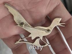 Native American Zuni Silver Multi-stone Inlay Roadrunner Pin