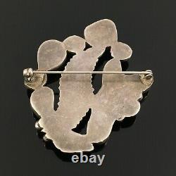 Native American Zuni Silver Natural Turquoise & Coral Pin Brooch Dan Simplicio