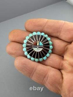 Native American Zuni Sterling Silver Brooch Pendant Signed Vendal Ester Nisha
