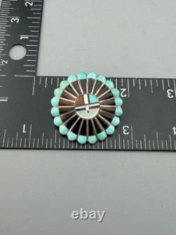 Native American Zuni Sterling Silver Brooch Pendant Signed Vendal Ester Nisha