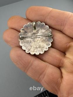 Native American Zuni Sterling Silver Brooch Pendant Signed Vendal Ester Nisha