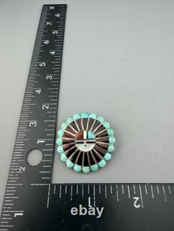 Native American Zuni Sterling Silver Brooch Pendant Signed Vendal Ester Nisha