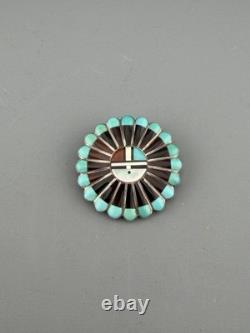 Native American Zuni Sterling Silver Brooch Pendant Signed Vendal Ester Nisha