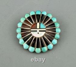 Native American Zuni Sterling Silver Brooch Pendant Signed Vendal Ester Nisha