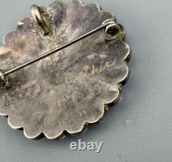 Native American Zuni Sterling Silver Brooch Pendant Signed Vendal Ester Nisha
