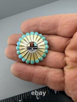 Native American Zuni Sterling Silver Brooch Pendant Signed Vendal Esther Nisha