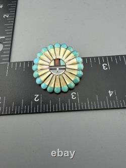 Native American Zuni Sterling Silver Brooch Pendant Signed Vendal Esther Nisha