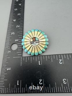 Native American Zuni Sterling Silver Brooch Pendant Signed Vendal Esther Nisha