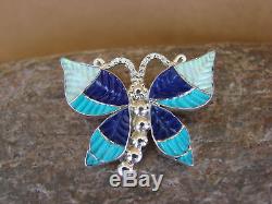 Native American Zuni Sterling Silver Inlay Butterfly Lapis Opal Pin/Pendant Qu